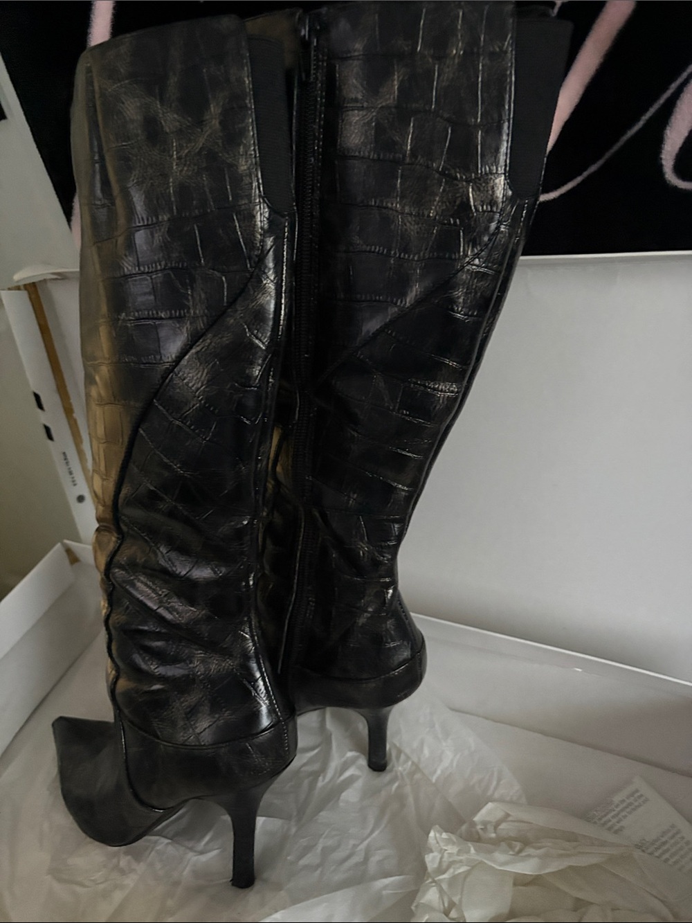 Nine West Black Croc-Embossed Pointed-Toe Knee Boots - Picture 4 of 6